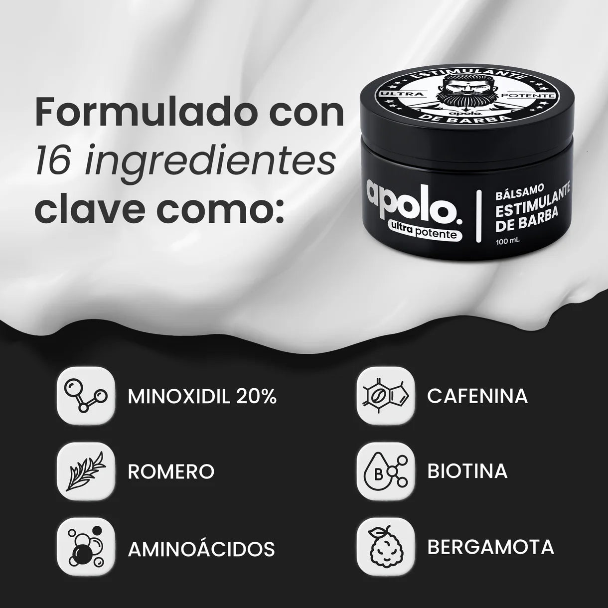 Bálsamo Apolo para Crecimiento de Barba Ultra Potente con Minoxidil 20% | 100mL